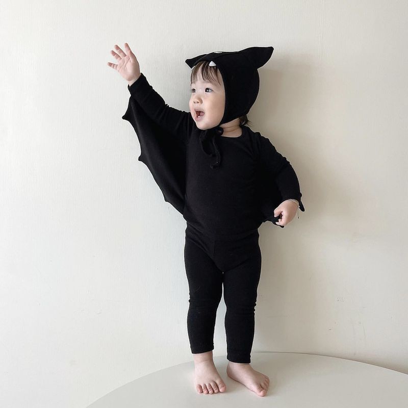 Tuta per bambini Ins Halloween Series Tuta a forma di pipistrello Taglia piccola e media Tuta a tre pezzi a maniche lunghe per bambini_voghion.com