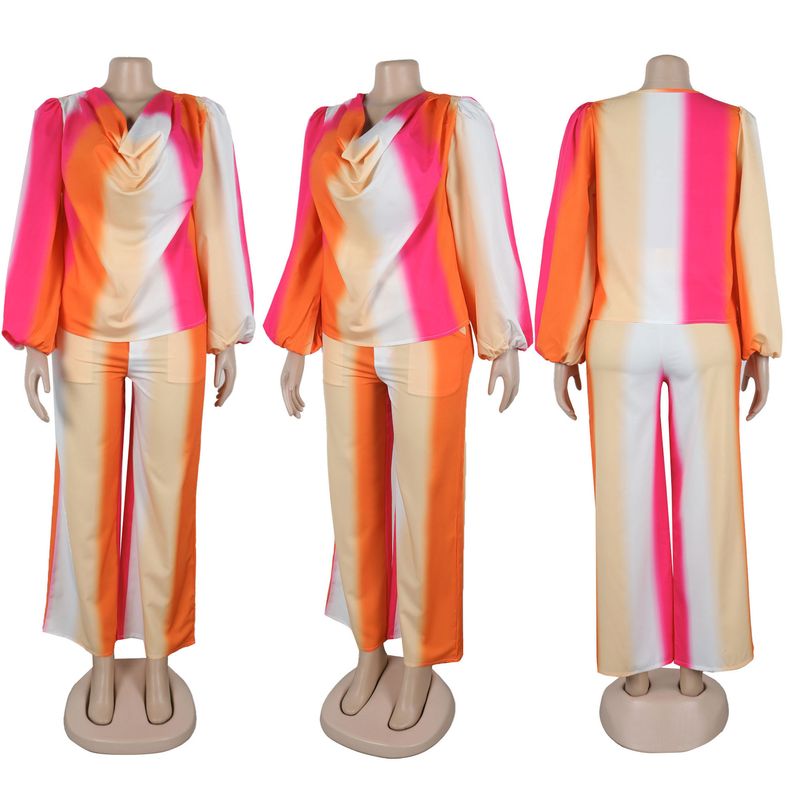 Women's Clothing Printed Swing Collar Wide Leg Pants Suit_voghion.com