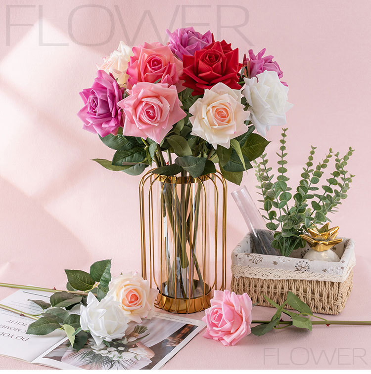 Decorative light and moon moist feel curled rose artificial florist fake flowers and green plants wholesale cross-border MW60003_voghion.com