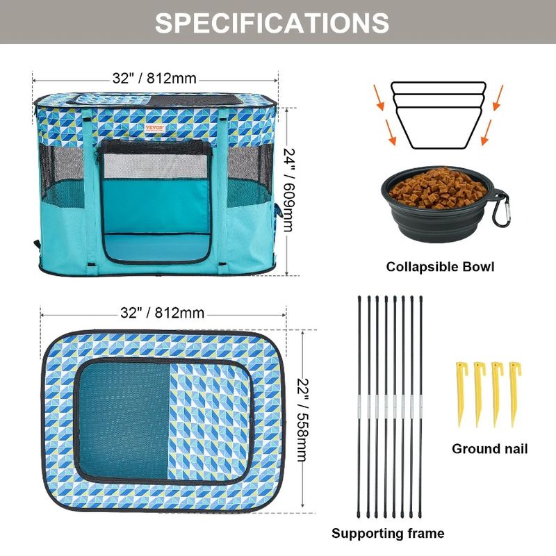 22'' Crate Foldable For Portable 32'' Cat 600D Puppy Dog Remov X Kennel X Playpen Cloth Dog Waterproof Oxford Pet Playpen 24''_voghion.com