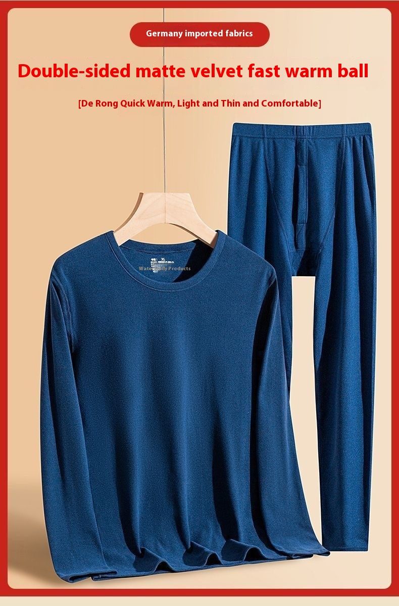 Y conjunto cálido de terciopelo alemán de invierno para hombre, ropa interior de cuello medio alto, camisa inferior, ropa superior antifrío, otoño_voghion.com