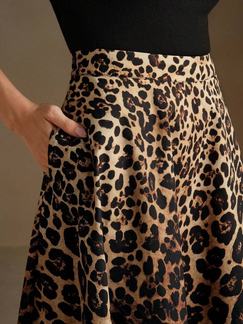 Gonna con stampa leopardata, gonna a tubino di media lunghezza, nuova da donna, gonna a trapezio in velluto dorato, taglia grande, gonna lunga autunnale e invernale_voghion.com