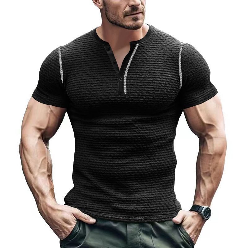 Unbeatable Quality Summer Sports Fitness Slim Fit Breathable Short Sleeved Muscle Henry Shirt Men's T-shirt_voghion.com