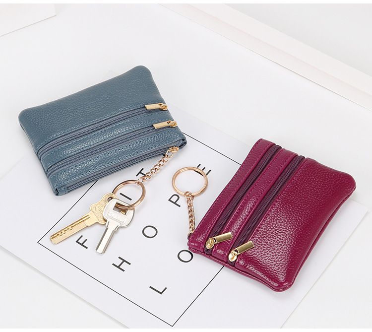 Wholesale coin purse women's short leather texture small wallet multi-function driver's license card bag soft leather key bag zipper bag_voghion.com