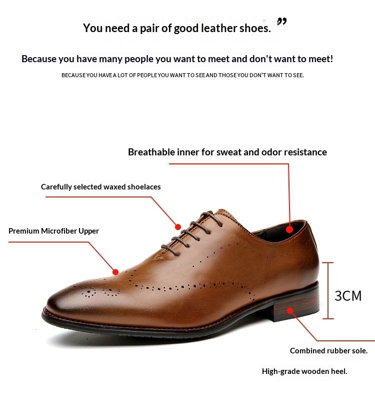 Chaussures de ville Oxford en cuir pour homme WalkPrime, collection printemps 2024, style brogue sculpté, style derby, élégantes et raffinées, fabriquées à la main et polies._voghion.com