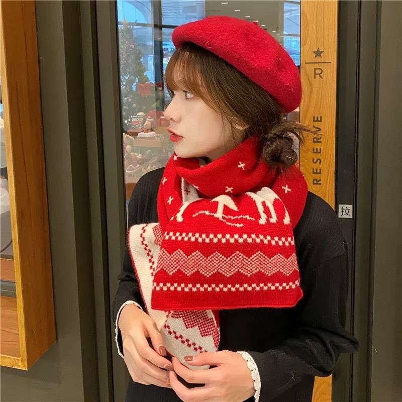 Selezione versatile di sciarpe natalizie per donna, stile coreano invernale, scaldacollo rosso 2024, nuovo caldo scialle lavorato a maglia_voghion.com