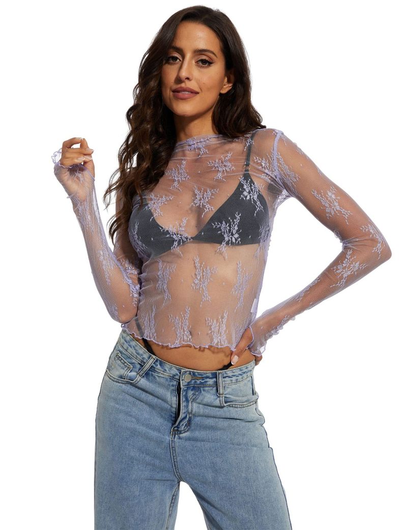 Transparentes Spitzen-Netzoberteil für Damen – Sexy Langarm-Schichtbluse, atmungsaktiv und dehnbar, trendige Streetwear und unverzichtbares Freizeitoutfit_voghion.com