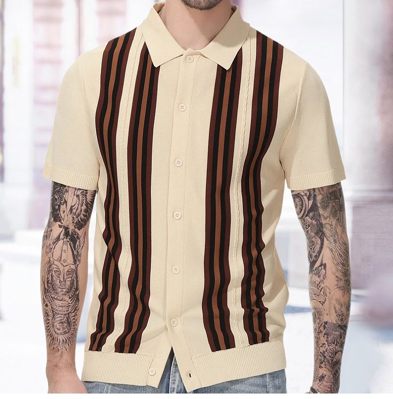 Polo d'affaires à manches courtes pour hommes, rayé vert, coupe ajustée, pull tricoté, tendance, SY0113, été_voghion.com
