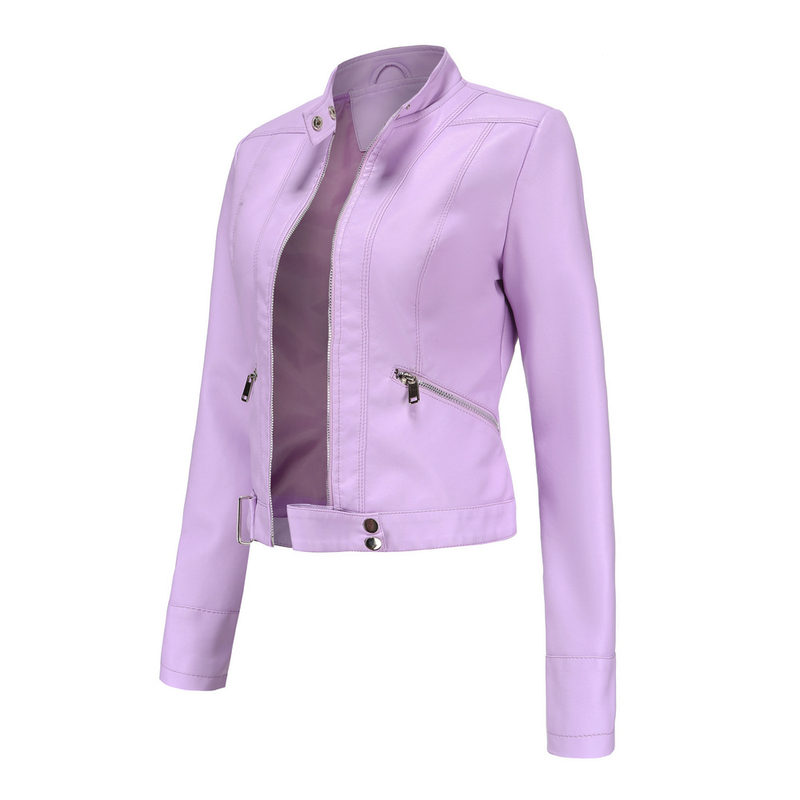 Women's Clothing New Leather Jacket Short Small Coat Spring and Autumn Stand-up Collar Jacket_voghion.com