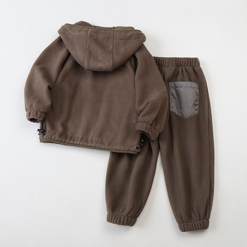 Kids' Cartoon Hooded Fleece Set – Soft Long-Sleeve Jacket & Pants (80-120cm, 4 Colors)_voghion.com