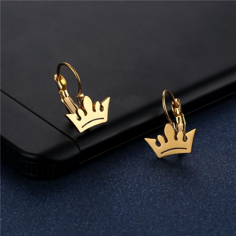 Gold Color Crown Earrings for Women Fashion Stainless Steel Hoop Ear Jewelry_voghion.com