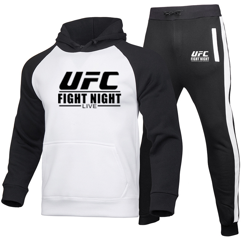 Novo conjunto de suéter esportivo masculino tendência outono e inverno de pelúcia masculino conjunto de suéter com capuz_voghion.com