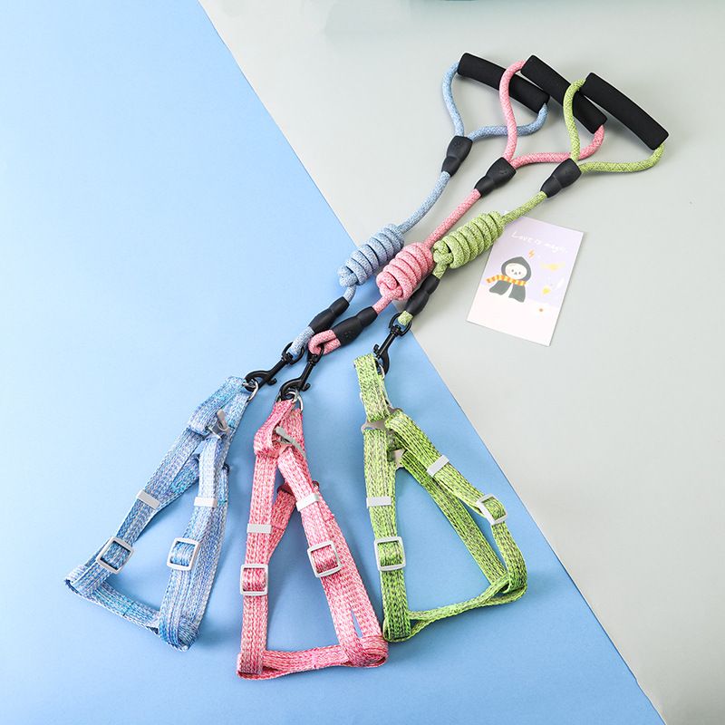 New Supplies Foam Handle Morandi Linen Round Rope Chest Harness Dog Pet Leash_voghion.com