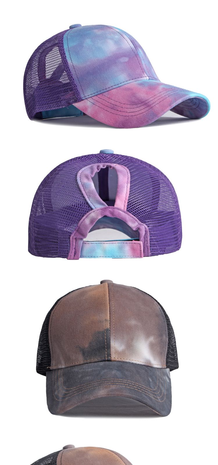 Spring and summer women net hat fashion gradual change ponytail baseball cap outdoor sports beach hat_voghion.com