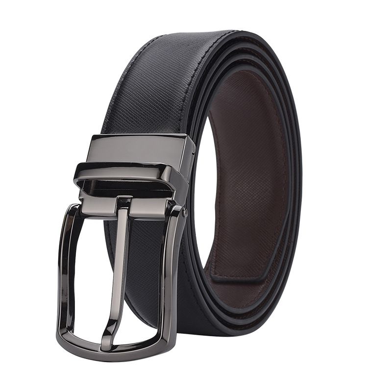 Geschäfts-Rietsleder-Gürtel mat rotéierender Nadelschnall, Casual, villsäiteger duebelsäiteger Lieder fir Männer_voghion.com