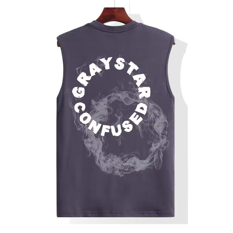 Men's Pure cotton waistcoat vest men's summer letter print trendy brand handsome sleeveless T-shirt hurdle fitness sports sweatshirt_voghion.com