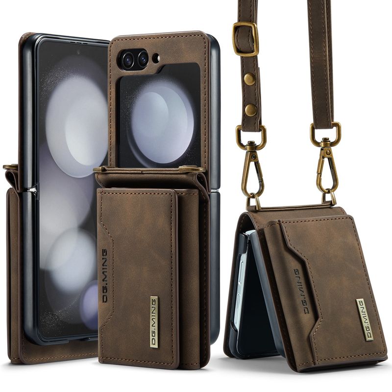 Custodia pieghevole M2 per Samsung Z Flip5, custodia per telefono con portafoglio, tracolla Z Flip4, custodia protettiva in pelle_voghion.com