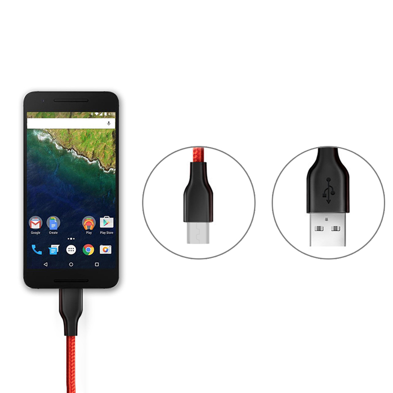 Kunjiuyou Micro USB/C típusú nylon fonott gyorstöltő adatszinkronkábel 1 méter mobiltelefon-piros mikro USB-hez_voghion.com