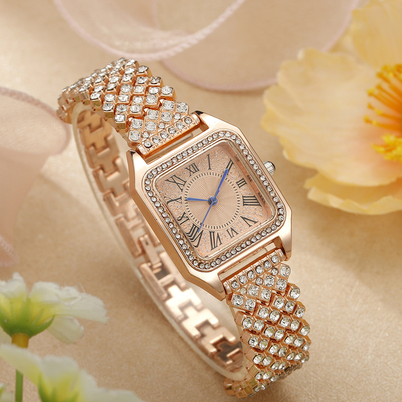 2024 High-End-Mode-Armbanduhr mit Stahlband und eingelegtem Volldiamant und römischem Muster mit Strasssteinen für Damen_voghion.com