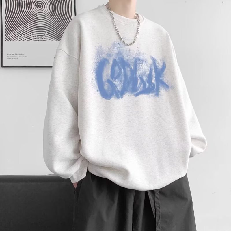 Sweat-shirt américain à col rond pour hommes, nouvelle version coréenne printemps-automne 2025, ample et décontracté_voghion.com