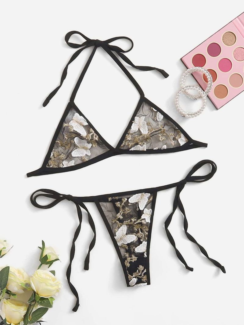 Sex Underwear Three-point Bra T-pants Three-dimensional Embroidered Women's Underwear Swimsuit_voghion.com
