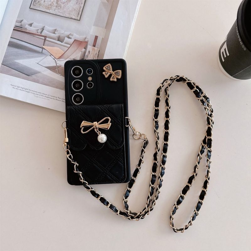Custodia per telefono con porta carte a tracolla con fiocco 3D per Samsung Galaxy S25 Ultra S24 S23 S21 S20 FE S22+ Plus Note 20 Cover morbida_voghion.com
