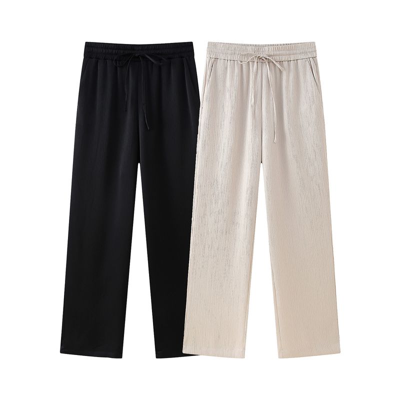 Roupas femininas estilo de rua com efeito amassado, blazer trespassado, calças com efeito amassado_voghion.com