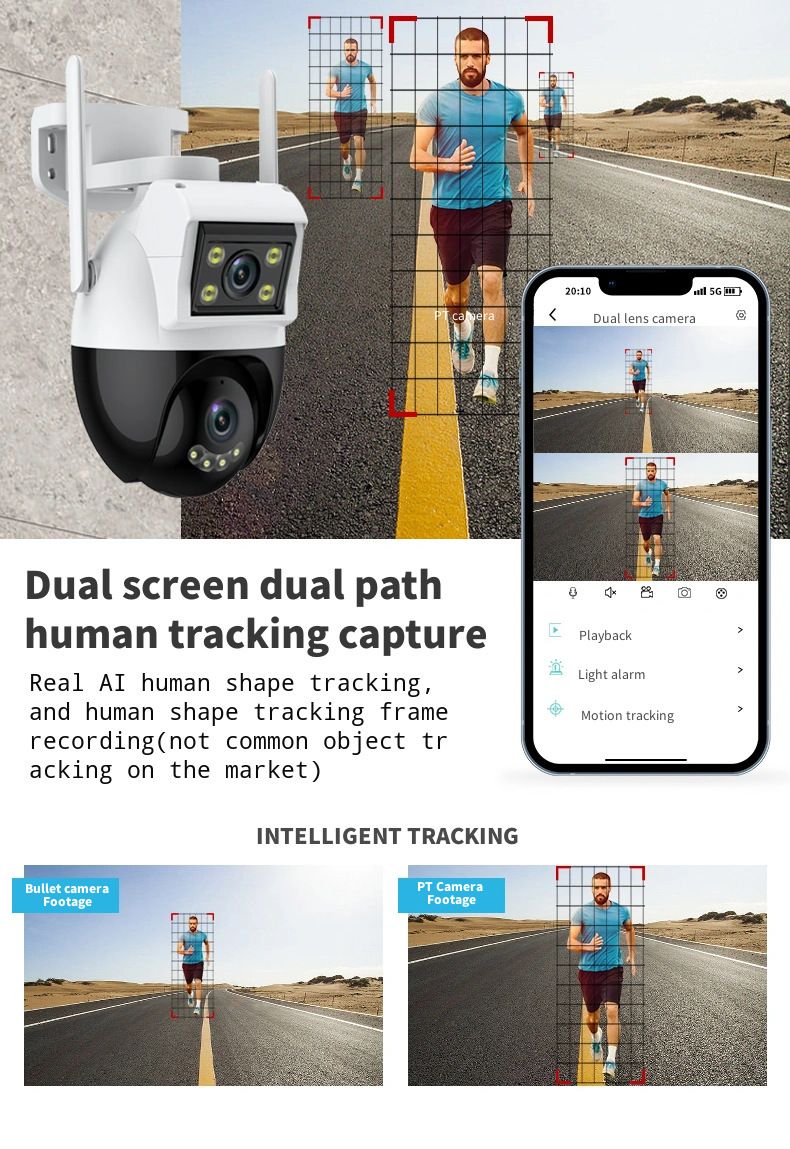 Outdoor 360° PTZ Security Camera - Dual View, Wireless, IP66 Weatherproof, Night Vision_voghion.com