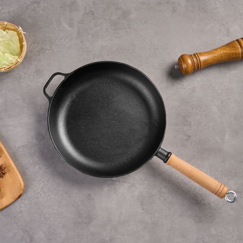 WANGYUANJI 8.7" Cast Iron Frying Pan, Non-stick Pan, Uncoated Pancake Skillet, Steak Frying Pan, With Wooden Handle, Household For All Stove, Free Steel Wire Ball_voghion.com