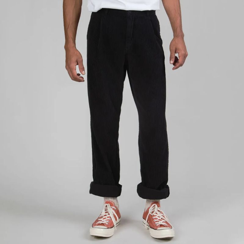 Calças casuais de veludo cotelê masculinas - Calças de trabalho retas com bolsos inclinados_voghion.com