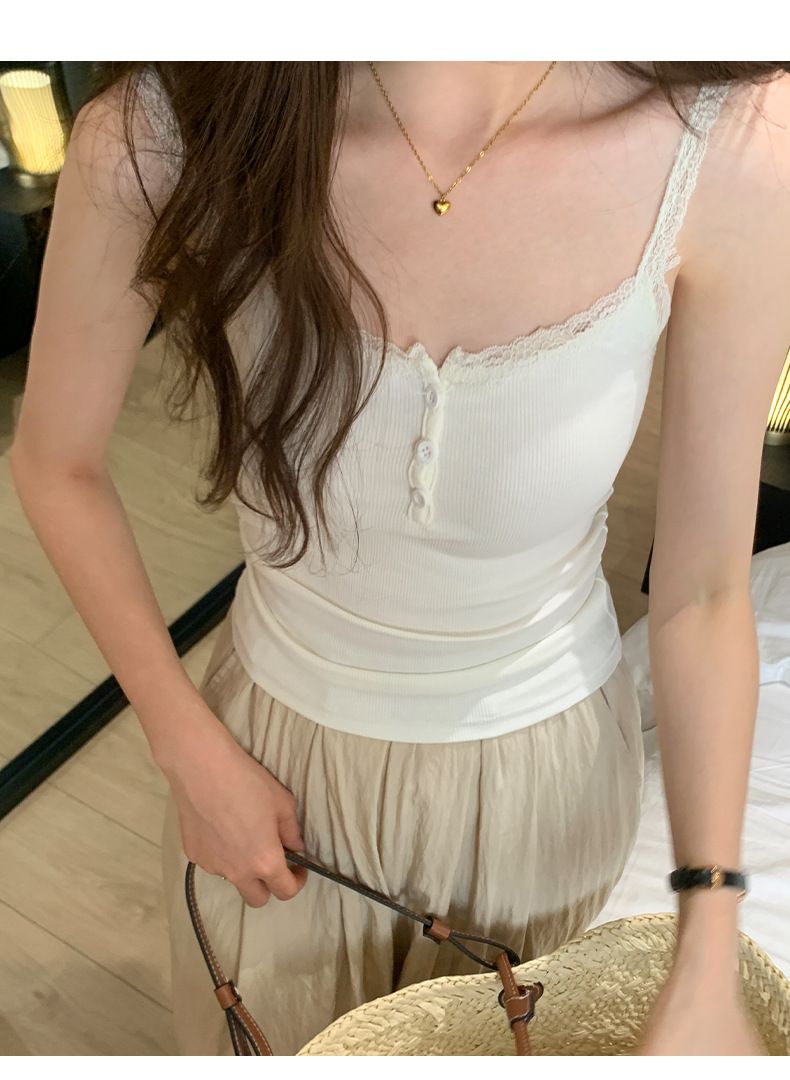 Canotta sexy in pizzo francese in stile europeo, top corto aderente senza maniche da donna_voghion.com