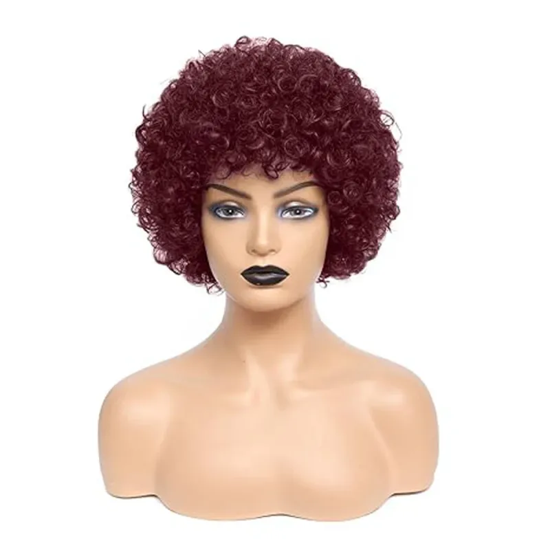 180 Dichte Afro Kinky Wave Kurze Lockige Perücken 100 Echthaar Brasilianisches Remy Echthaar Maschinengefertigte Lockige Perücken für Frauen Täglich_voghion.com