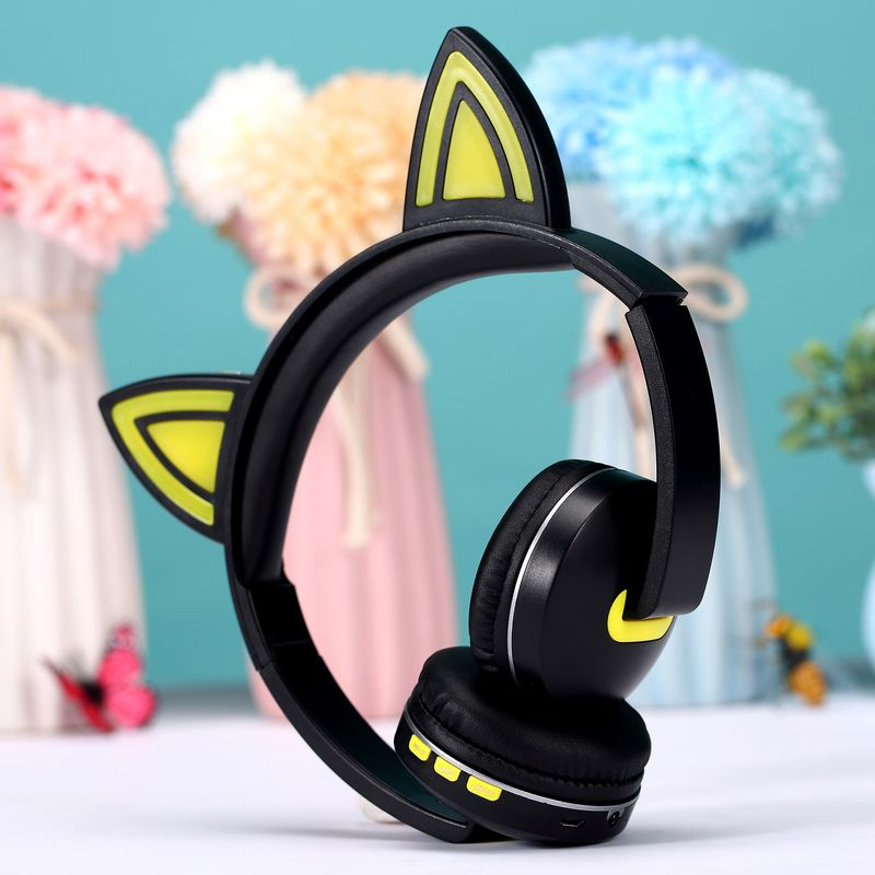 Foldable Cute Cartoon Cat Ear Shape Wireless Headphone Stereo Sport Headset_voghion.com