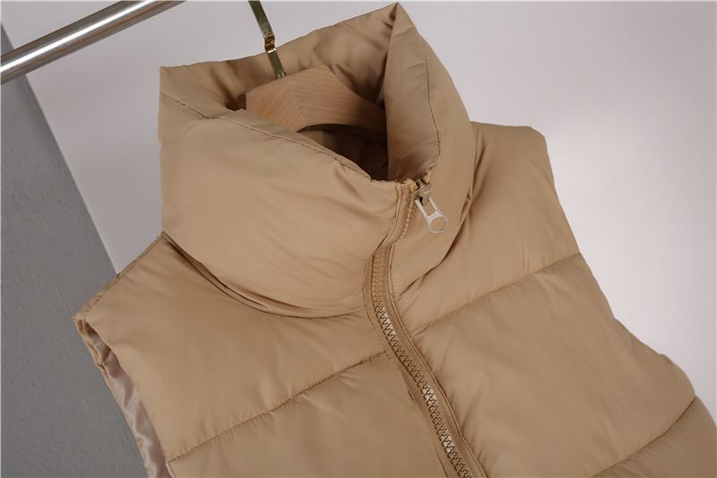 Gilet matelassé sans manches pour femme, col montant court avec cordon de serrage, léger et compressible, idéal pour l'automne/hiver, style décontracté et streetwear._voghion.com