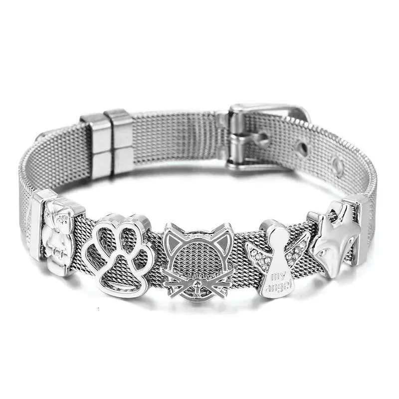 10mm Dog Paw Fox Fairy Beads Charm DIY Stainless Steel Mesh Keeper Bracelets Pulseras Mujer For Women Men Jewelry Gift_voghion.com