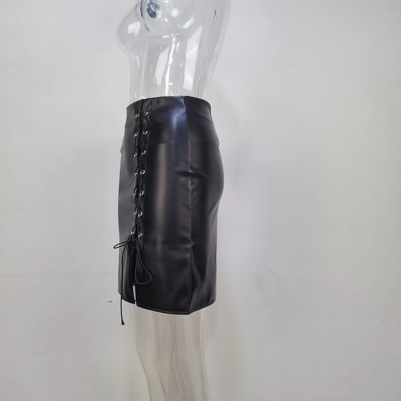 "High-Waist Wrap Tie Split Skirt – Bodycon Office Pencil Skirt With Adjustable Belt (Black)"_voghion.com
