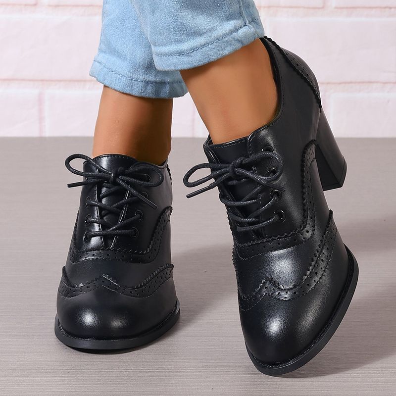 Shliang Britische Frauen Stiefeletten Oxfords High Block Heels Pumps Braunes Leder Runde Zehen Kleid Büro Damen Schnürschuhe Vintage Schuhe Y0125_voghion.com