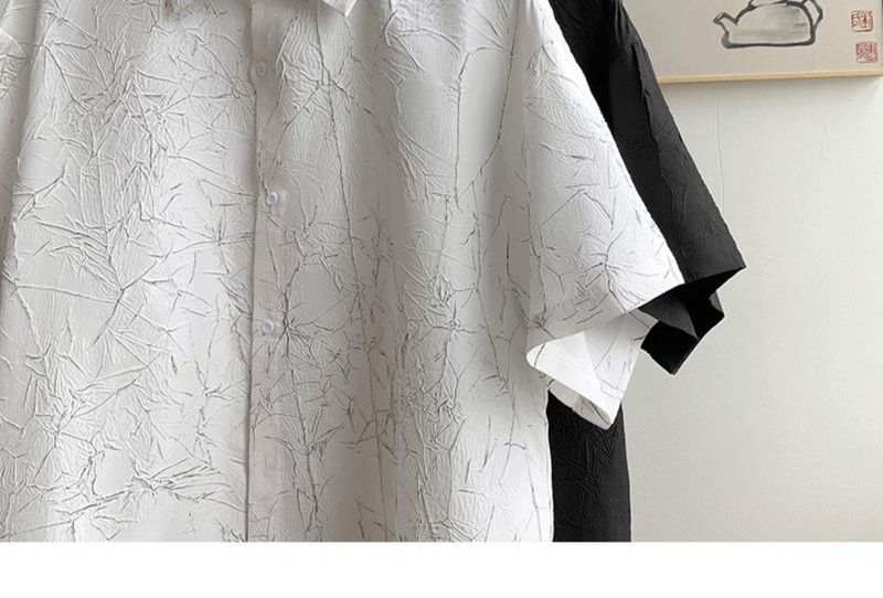 Camicia da uomo a maniche corte in seta ghiacciata plissettata, sottile, fresca, alla moda, dal design accattivante, casual, giacca da abito_voghion.com