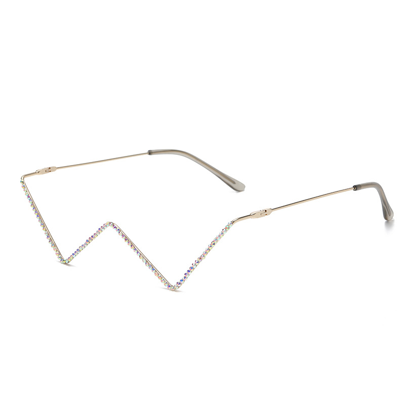 Montura de gafas con cadena de metal estilo W para mujer, sin lentes, de Instagram, con forma cóncava_voghion.com