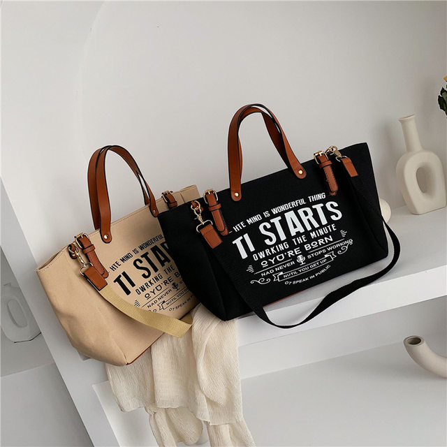 Yogodlns Mode Canvas Handtas en Portemonnee Vrouwelijke Schoudertas met grote capaciteit Letter Design Crossbody Tas Casual Totes Bag Bolsa_voghion.com