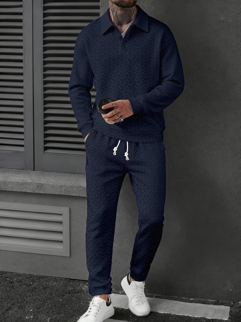 Completo polo e pantaloni a righe color grano da uomo – Completo sportivo a maniche lunghe per look casual e sportivi_voghion.com