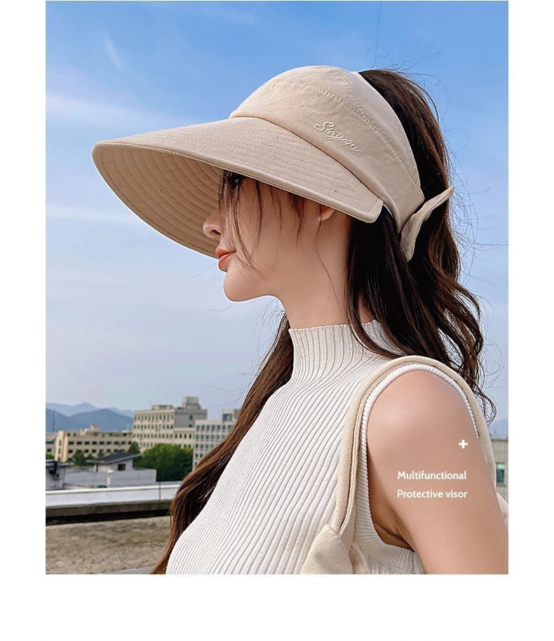 Dámský letní klobouk s velkou krempou, cylindr s prázdnou střechou, sluneční klobouk, ochrana proti UV záření, ochrana obličeje, plážový klobouk_voghion.com