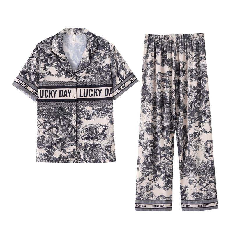 Fabrikk engros pyjamas kvinners high-end silke våren lys luksus trykt blekk maleri D langermet dress hjemmebruk_voghion.com