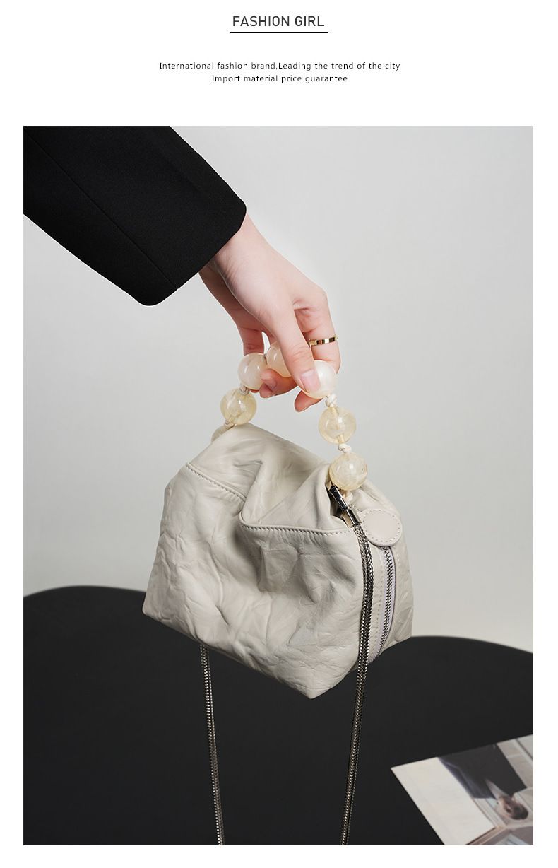 Borsa con perline, personalità, nicchia, primo strato, borsa in pelle di mucca, modello graffiato a mano da donna, borsa per il pranzo, borsa a tracolla con perline, tenuta a mano_voghion.com