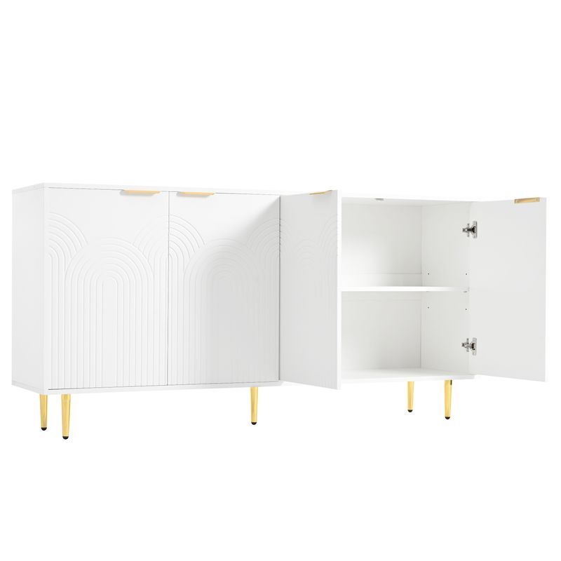 Aparador Weiß 160x80cm Mit 4 Türen, Goldenen Griffen, Hochglanzbeinen_voghion.com