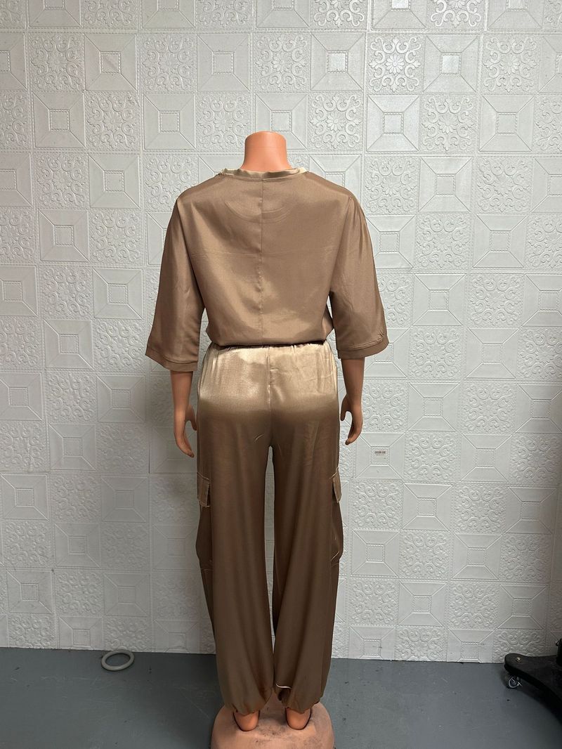 K Neue Mode Junge Dame Satin Halbarm Lange Hosen Anzug Top Und Hose 2 Stück Set_voghion.com