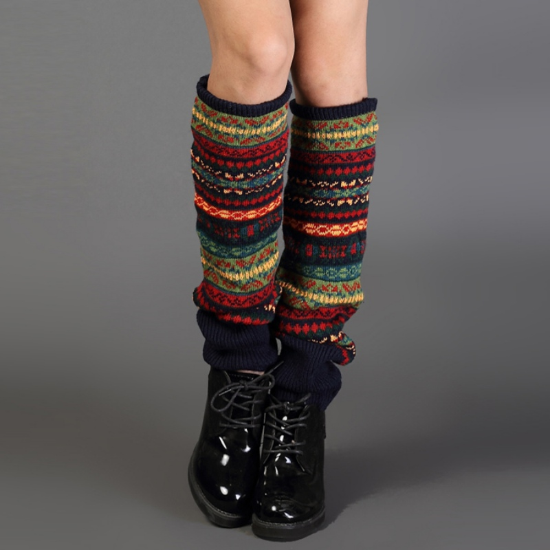 Nouveau Hiver sur genou longue couverture en tricot Crochet femmes jambe chaud Legging chaud rayé noël Pierna Mujer cuisse_voghion.com