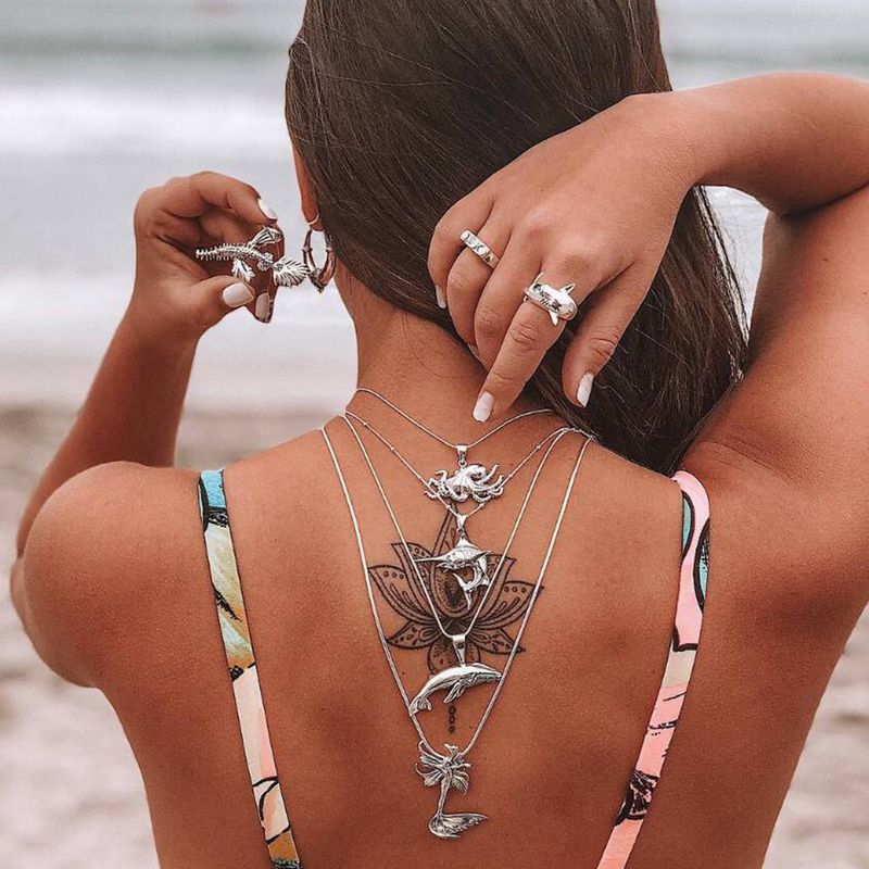 Nuova collana con ciondolo multistrato personalizzato alla moda con tonno, ippocampo, squalo e polpo_voghion.com