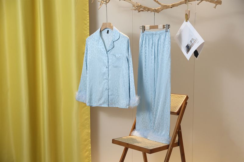 Dames nachtkleding pyjama's lente en herfst ijs zijde lange mouwen hoogwaardige zijde veren luxe huiskleding_voghion.com