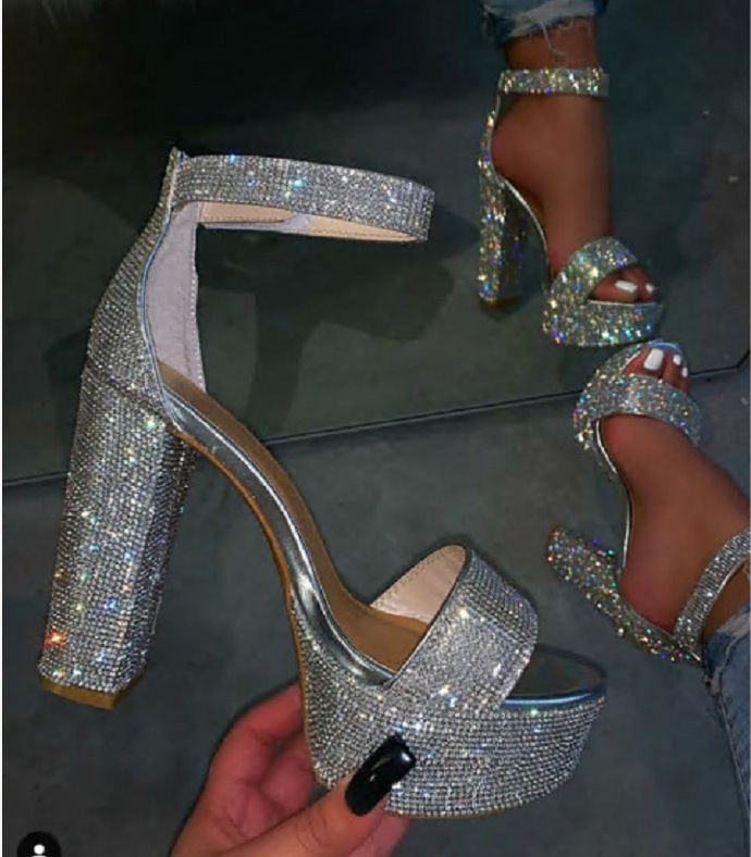 New women's sandals waterproof table with rhinestone thick heel high heel sandals_voghion.com